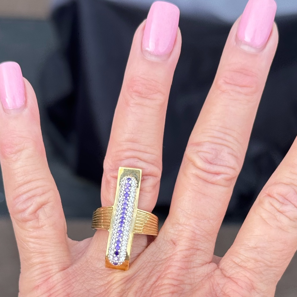 925 Heavy Unique Amethyst Ring - image 1